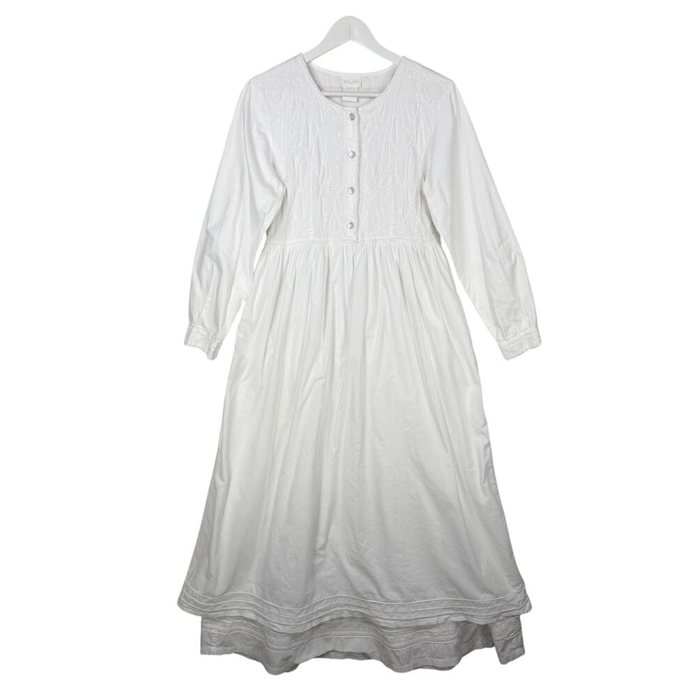 Angelique Cottagecore Maxi Dress XS Small White Cotton Prairie Victorian Revival